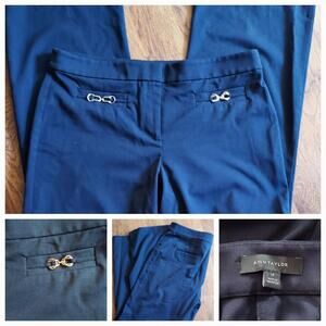 Ann Taylor Dress Pants Women Navy Blue 14 Gold Hardware Wide Leg Career Business